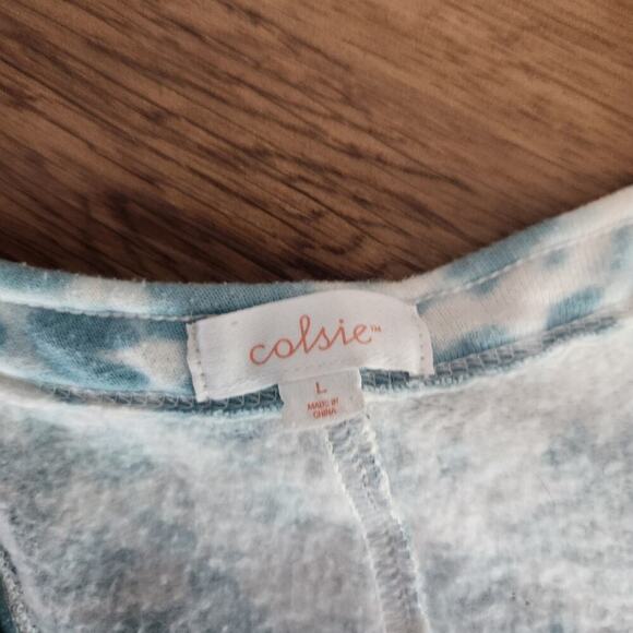 Colsie Turquoise / White Tie Dye Sweats Overalls Women Size Large - Picture 3 of 4